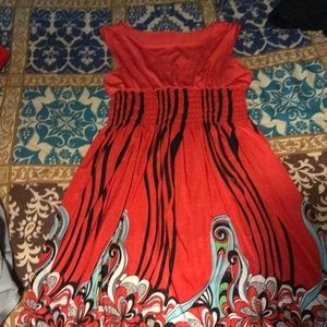 Red, Black, White & Blue Flowered Sun Dress